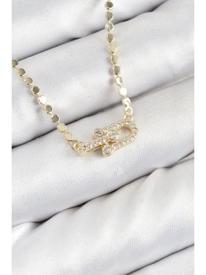 MuI MuI Pirinç Zirkon Taşlı Tifany Model Ezme Zincir Gold Renk Kadın Kolye