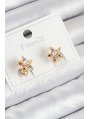 MuI MuI Pirinç Zirkon Taşlı Yıldız Model Gold Renk Çocuk Küpe