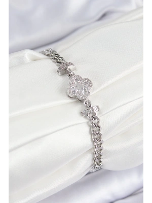 MuI MuI Pirinç Zirkon Taşlı Yonca Model Gümüş Renk Kadın Bileklik