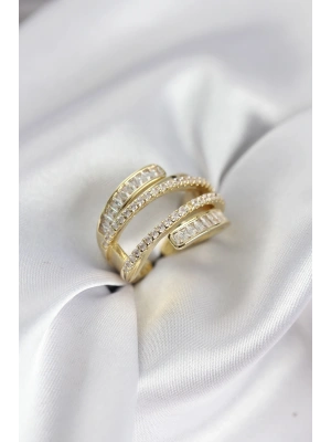 MuI MuI Spiral Zirkon Baguette Stein Goldfarbener Damenring