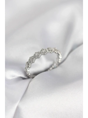 MuI MuI Sıralı Çiçek Model Gümüş Renk Zirkon Taşlı Kadın Yüzük