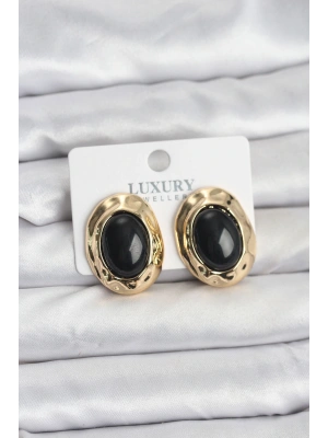 MuI MuI Siyah Renk Oval Vintage Pirinç Kadın Küpe