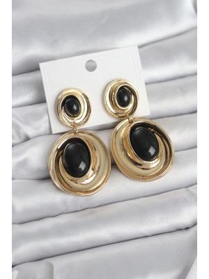 MuI MuI Siyah Sallantılı Damla Model Gold Renk Vintage Kadın Küpe