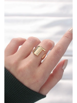 MuI MuI T Harfli Altın Renk Ayarlanabilir Yüzük