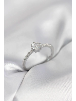 MuI MuI Damenring mit einem einzelnen Zirkonia-Stein, silberfarben