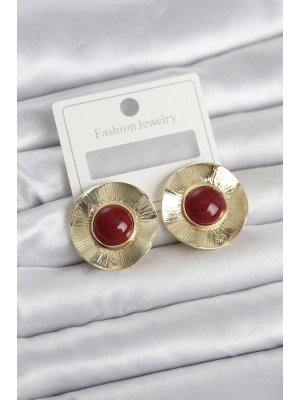MuI MuI Vintage Model Bordo Gold Renk Pirinç Kadın Küpe