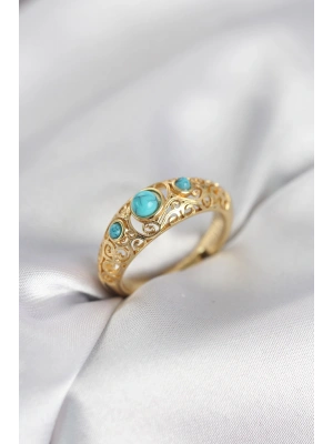 MuI MuI Vintage Model Mavi Taşlı Gold Renk Kadın Yüzük