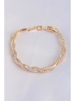 MuI MuI Vip Seri Pirinç Zirkon Taşlı Gold Renk Sarmal Model Bileklik