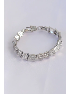 MuI MuI Vip Seri Pirinç Zirkon Taşlı Gümüş Renk Geometrik Bileklik