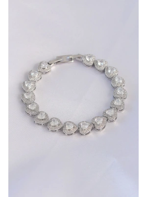 MuI MuI Vip Seri Pirinç Zirkon Taşlı Gümüş Renk Kalp Model Bileklik