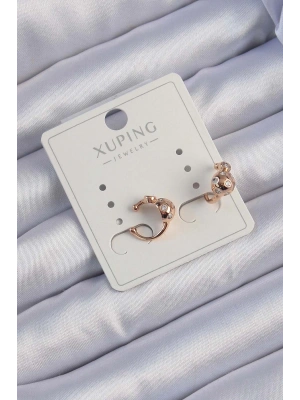 MuI MuI Xuping Rose Renk Zirkon Taşlı Bombeli Topçuk Earcuff Küpe