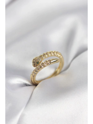 MuI MuI Schlangenmodell Goldfarbener Damenring mit Zirkonia