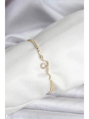 MuI MuI Yılan Model Zirkon Taşlı Gold Renk Pirinç Su Yolu Kadın Bileklik