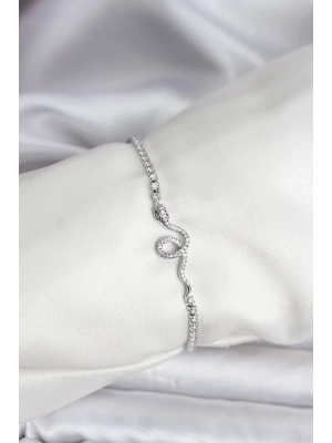 MuI MuI Yılan Model Zirkon Taşlı Gümüş Renk Pirinç Su Yolu Kadın Bileklik