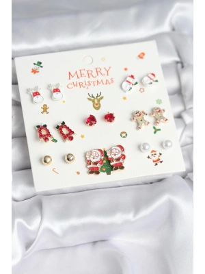 MuI MuI Yılbaşı Temalı Karışık Model 8 Çift Yılbaşı Temalı Kadın Küpe Seti