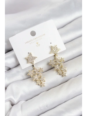 MuI MuI Yıldız Model Gold Renk Zirkon Taşlı Küpe