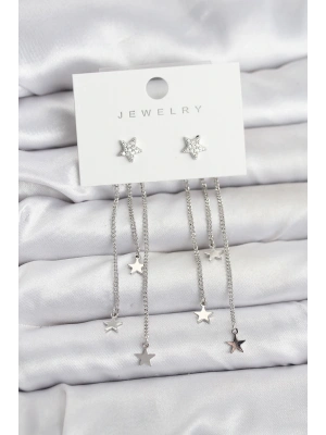 MuI MuI Yıldız Model Gümüş Renk Pirinç Sallantılı Kadın Küpe