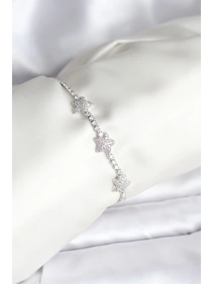 MuI MuI Yıldız Model Zirkon Taşlı Gümüş Renk Pirinç Su Yolu Kadın Bileklik