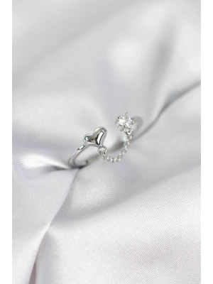 MuI MuI Zincir Sallantılı Kalp Model Gümüş Renk Kadın Yüzük