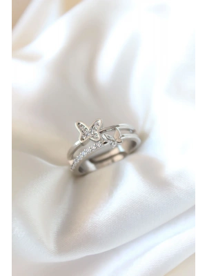 MuI MuI Zirkon Taşlı Gümüş Kaplama Kelebekli Kadın Yüzük
