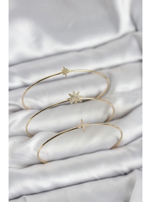 MuI MuI Zirkon Taşlı Kutup Yıldızı Model Gold Renk 3lü Kadın Bileklik Kombini
