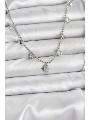 MuI MuI Zirkon Taşlı Kutup Yıldızı Model Pirinç Gümüş Renk Kadın Kolye