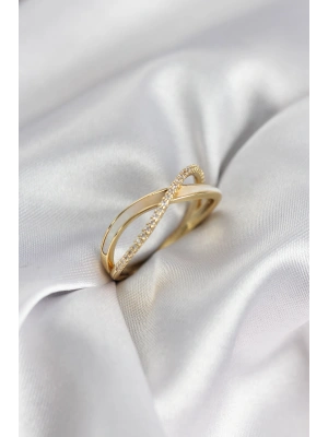 MuI MuI Zirkon-Stein Spirale Perlmutt Goldfarbener Damenring