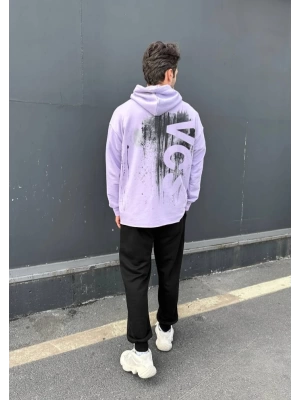 MÜREKKEP BASKILI OVERSİZE KAPÜŞONLU SWEATSHİRT
