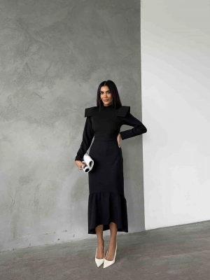 Omuz Detay Elbise - Siyah