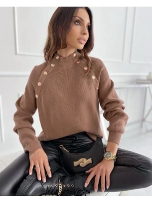 Omuz Düğme Detay Kazak 880 - Kahverengi