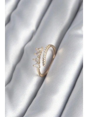 MuI MuI Pirinç Gold Renk Kalp Zirkon Taş Detay Kadın Yüzük