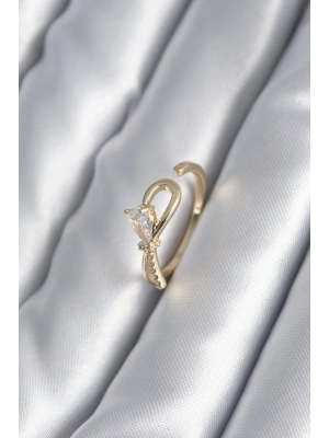 MuI MuI Pirinç Gold Renk Zirkon Taş Detay Kurdele Model Kadın Yüzük