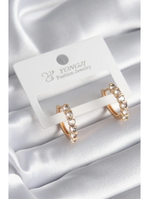 MuI MuI Pirinç Gold Renk Zirkon Taşlı Halka Model Kadın Küpe