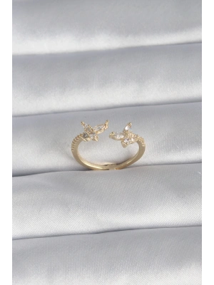 MuI MuI Pirinç Gold Renk Zirkon Taşlı Kelebek Model Kadın Yüzük