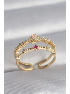 MuI MuI Pirinç Gold Renk Zirkon Taşlı Taç Model Kadın Yüzük