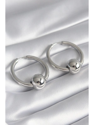 MuI MuI Pirinç Gümüş Renk Halka Top Model Kadın Küpe