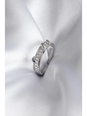 MuI MuI Pirinç Gümüş Renk Su Yolu Zirkon Taşlı Kadın Yüzük