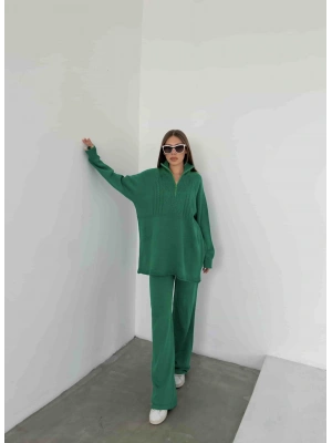 Polo Yaka Fermuarlı Triko Takım 1511 - Yeşil