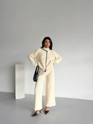 Şal Yaka Triko Takım - Bej