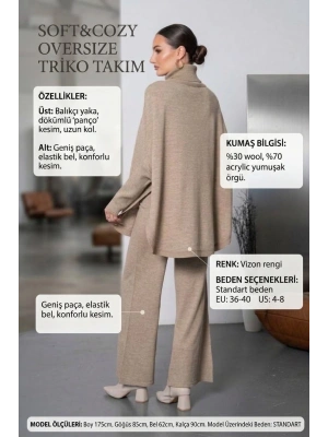 Soft&Cozy Oversize Triko Takım - Vizon