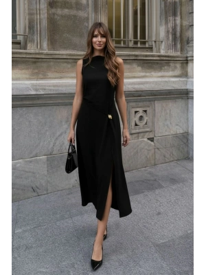 Toka Detay Elbise - Siyah