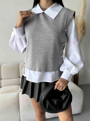 Triko Detay Gömlek - Gri