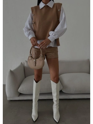 Triko Detay Gömlek - Kahverengi