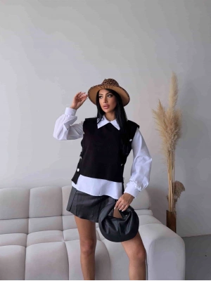 Triko Detay Gömlek - Siyah