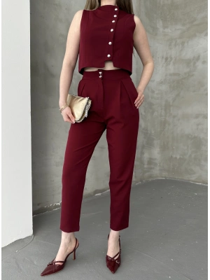 Yelek Pantolon Takım - Bordo