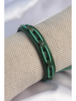 MuI MuI Yeşil Renk Deri İpli Erkek Bileklik