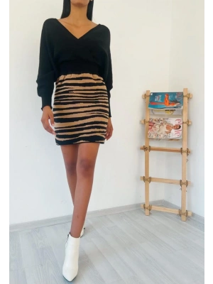 Zebra Desen Triko Elbise 841 - Siyah