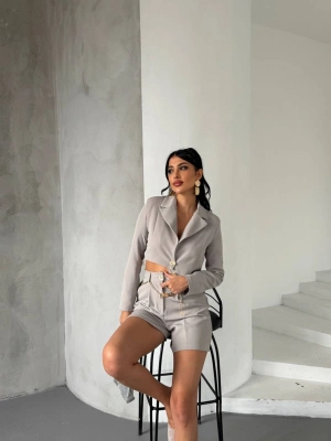 Zincir Kemer Ceket Şort Takım - Gri