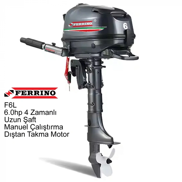 Ferrino 6Hp 4T Dıştan Takma Motor (Model:F6BML) Uzun Şaft Manuel