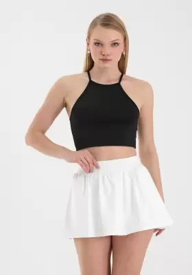 Kadın Siyah Bisiklet Yaka Crop Top BLZ-00187